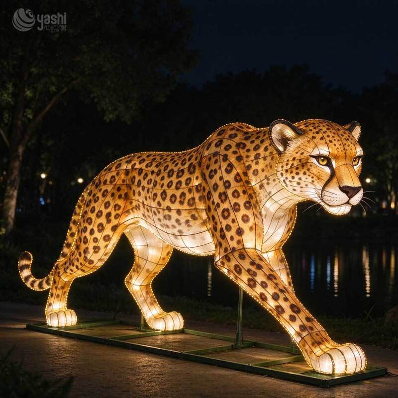 Custom Tailored Cheetah Animal Lantern for Zoos and Theme Parks, Waterproof Wildlife Light Sculpture with Global Installation Service
