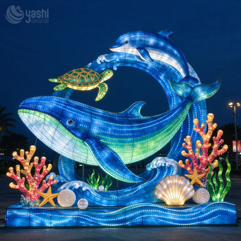 Custom Marine Ocean Animal Festival Lantern Set, Waterproof LED Sea Creature Light Sculpture for Aquarium and Theme Park Night Exhibition
