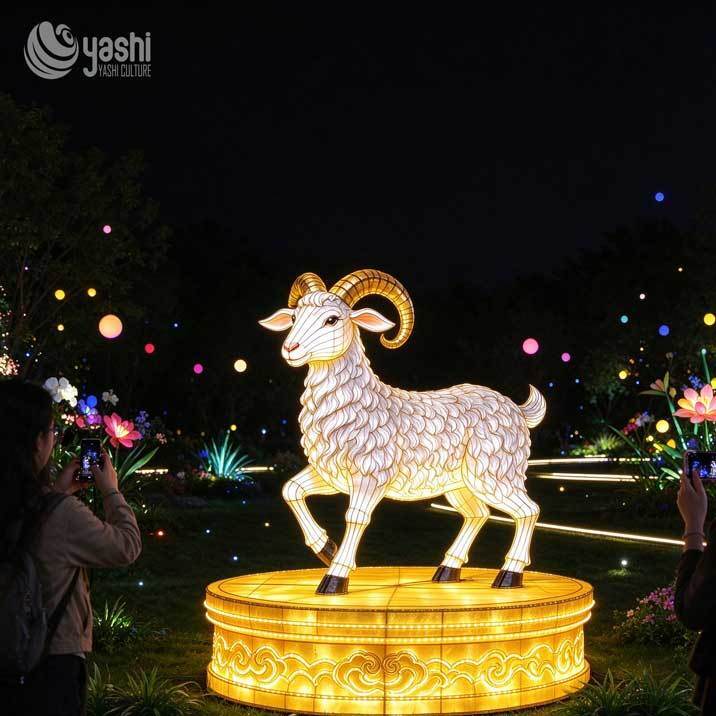 Custom Chinese Zodiac Goat Festival Lantern, Waterproof LED Animal Light Sculpture for Zoo and Theme Park New Year Night Exhibition