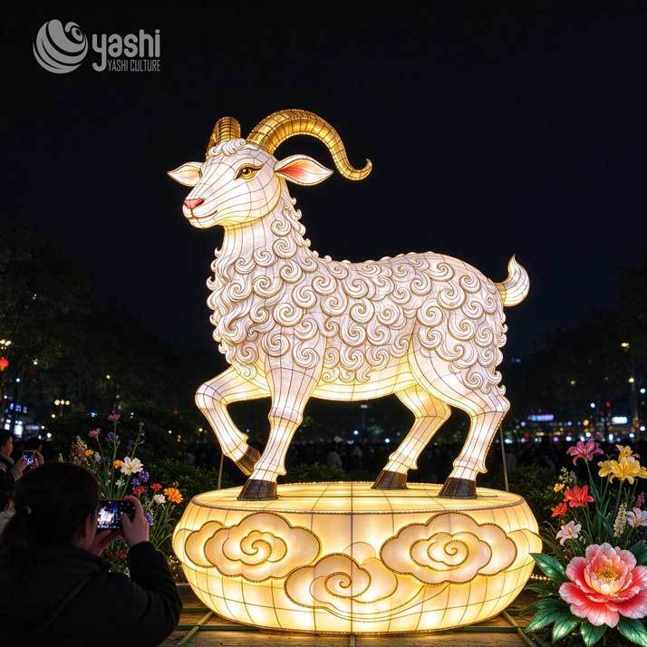 Custom Chinese Zodiac Goat Festival Lantern, Waterproof LED Animal Light Sculpture for Zoo and Theme Park New Year Night Exhibition