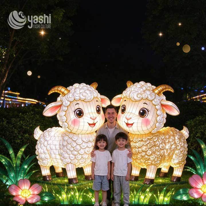 Custom Chinese Zodiac Goat Festival Lantern, Waterproof LED Animal Light Sculpture for Zoo and Theme Park New Year Night Exhibition