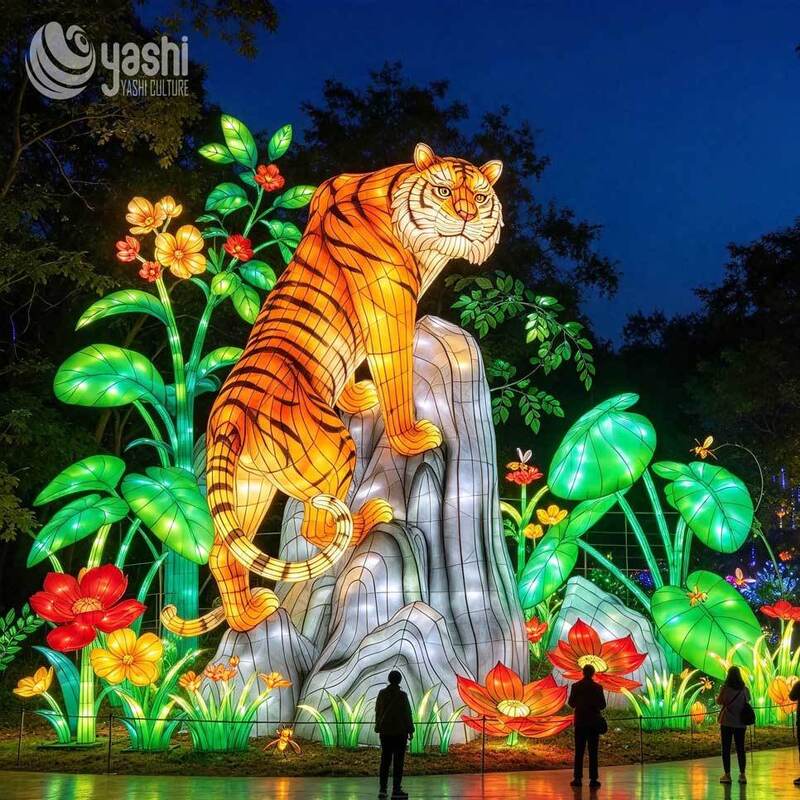Custom Tiger Festival Lantern, Large LED Animal Light Sculpture, Outdoor Holiday Lighting Decor for Zoo and Theme Park Night Show