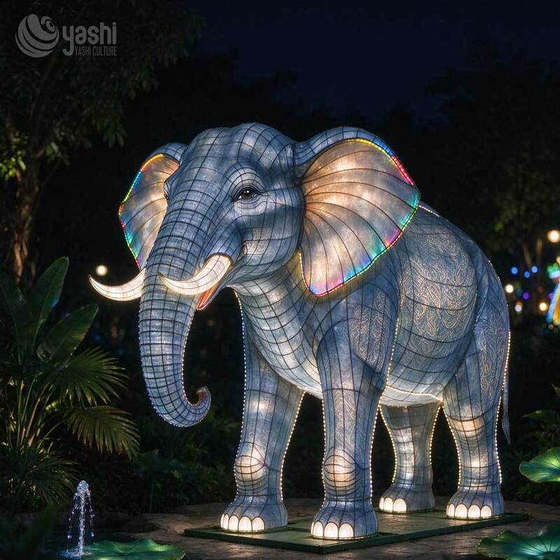 Custom Elephant Festival Lantern, Large LED Animal Light Sculpture, Outdoor Waterproof Lighting Decor for Zoo Theme Park Night Show