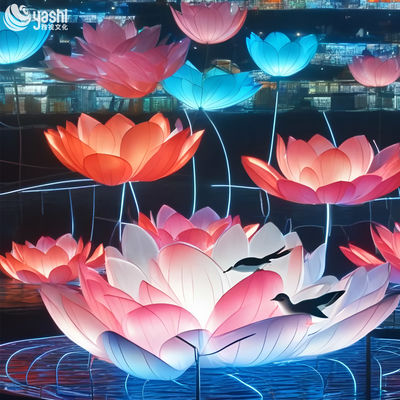 Glowing Lotus-Shaped Sculpture - Traditional Chinese Lantern for Pool and Garden Decoration