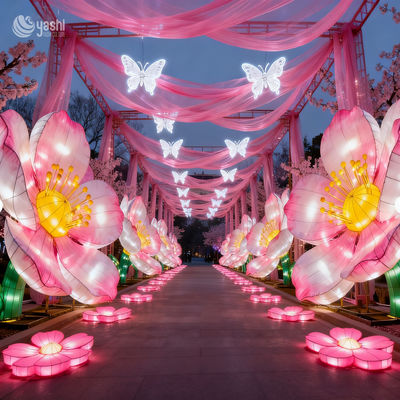 Romantic Pink Butterfly Floral Lantern Arch Set - Perfect for Festive Decorations