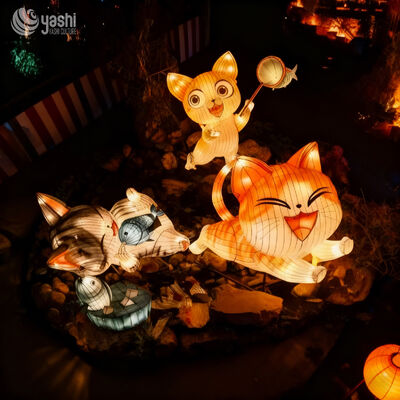 Traditional Chinese New Year Lanterns, Animal-shaped Lanterns, Cat-themed Outdoor Lanterns for Garden and Park Decor