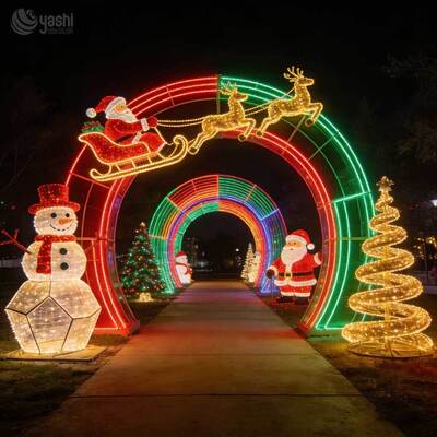 Custom Giant Santa Sleigh Arch LED Motif Light, Christmas & New Year Outdoor Decoration for Shopping Mall Entrance