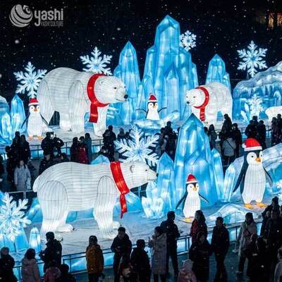 Custom Arctische Scene Lantern Set, Outdoor LED Polar Bear, Penguin & Iceberg Licht Sculpture Voor Winter Kerstlicht Show